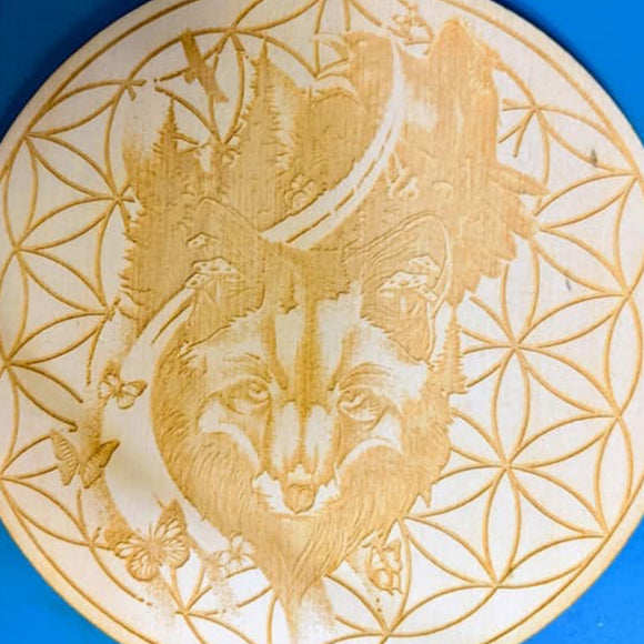 Crystal Grid-Fox And Raven/Flower Of Life-6”